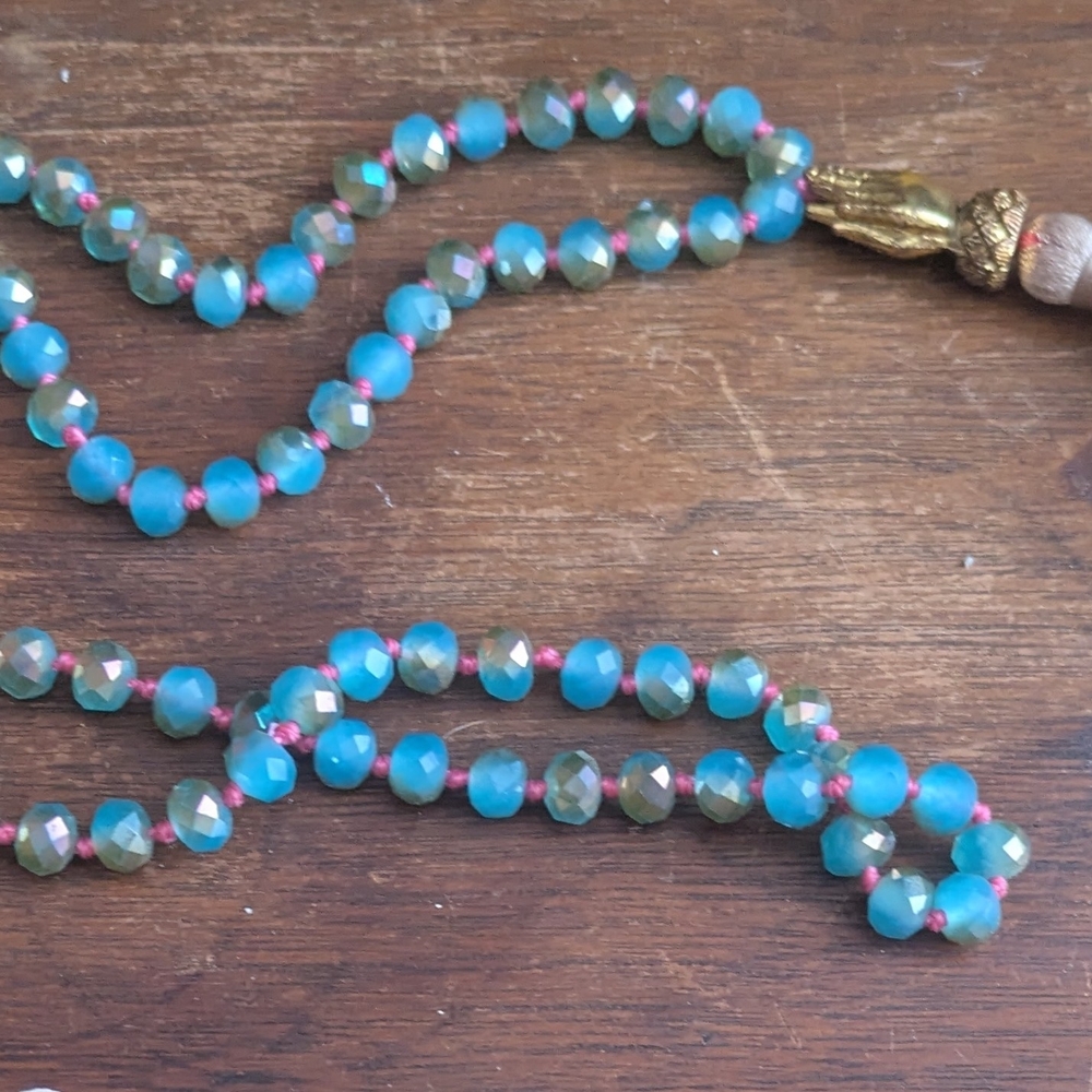 Turquoise and Olive Beaded Necklace with Gold Accent